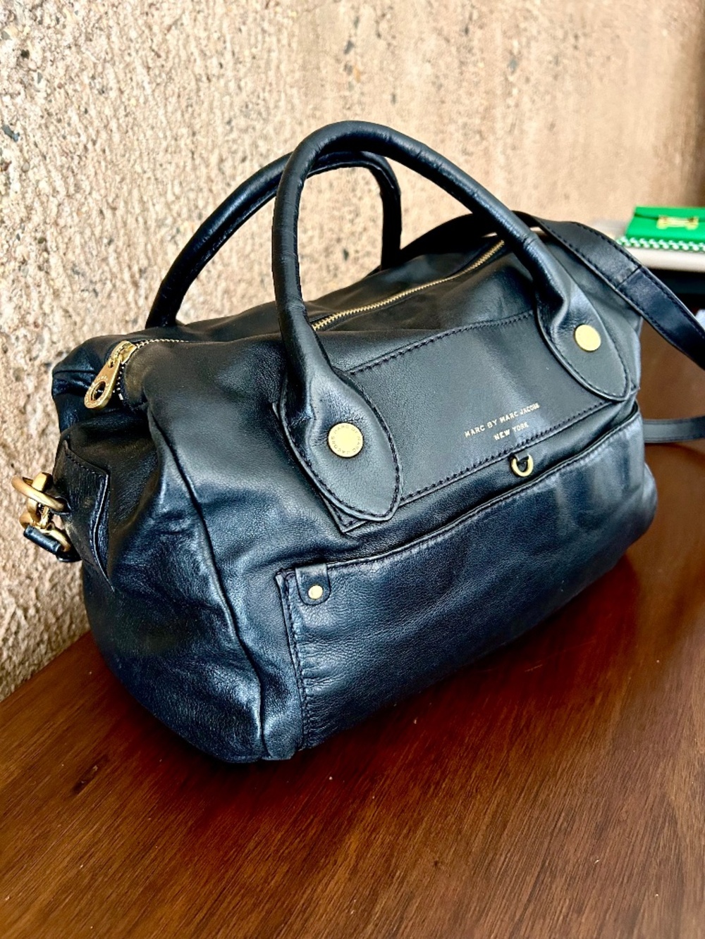 Marc by Marc Jacobs Lambskin Leather Satchel Crossbody | Black | Gold Hardware